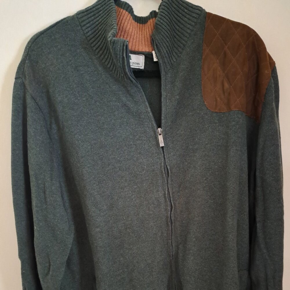 Southern Pines Full Zip 100% Cotton Sweater Mens 2XL Green W/ Brown Pre-Owned